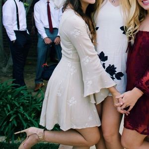 Free People Tan/Cream Embroidered Dress